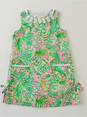 Lilly Pulitzer Girls 7 Pink Green Pineapple Print Shift Dress Spring Summer
